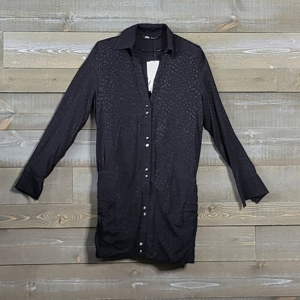 NWT Zara Shoulder Pads Mini Black Animal Print Dress